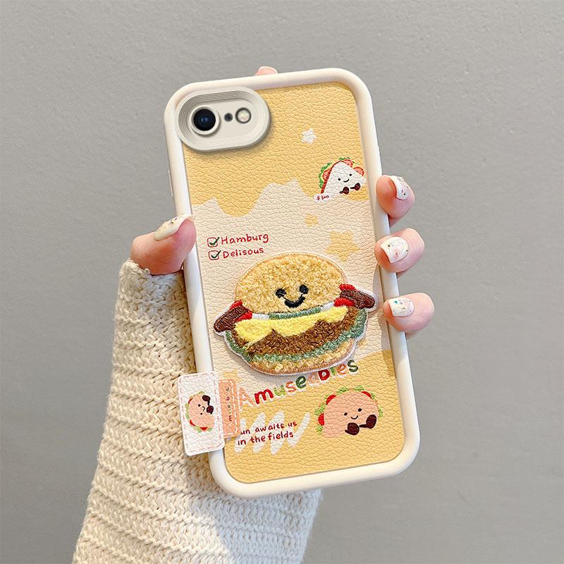 KEYSION Cartoon Cute Plush Embroidery Case for iPhone SE 2020 2022 with Lanyard Shockproof Phone Cover for iPhone 8 7 6s Plus