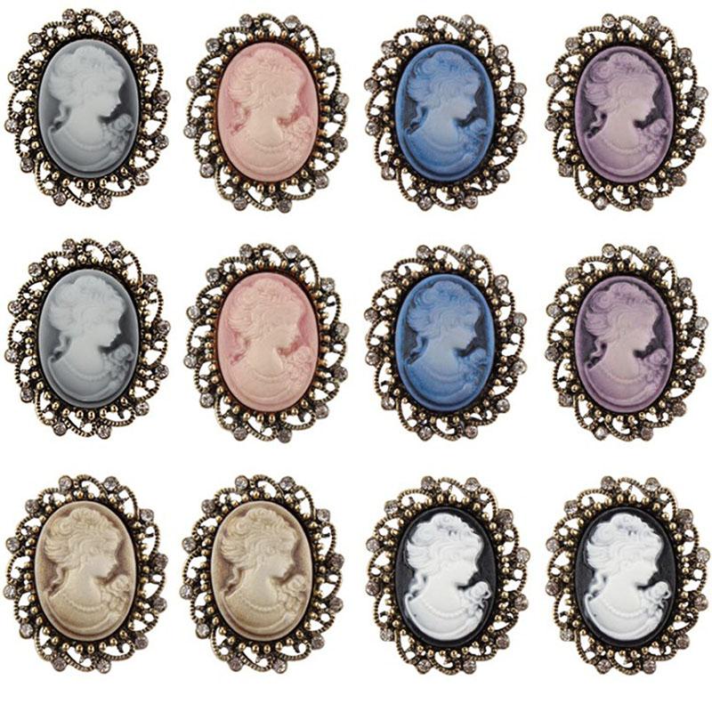 Vintage Gothic Style Head Statue Cameo Brooch Rhinestone Brooch For Women