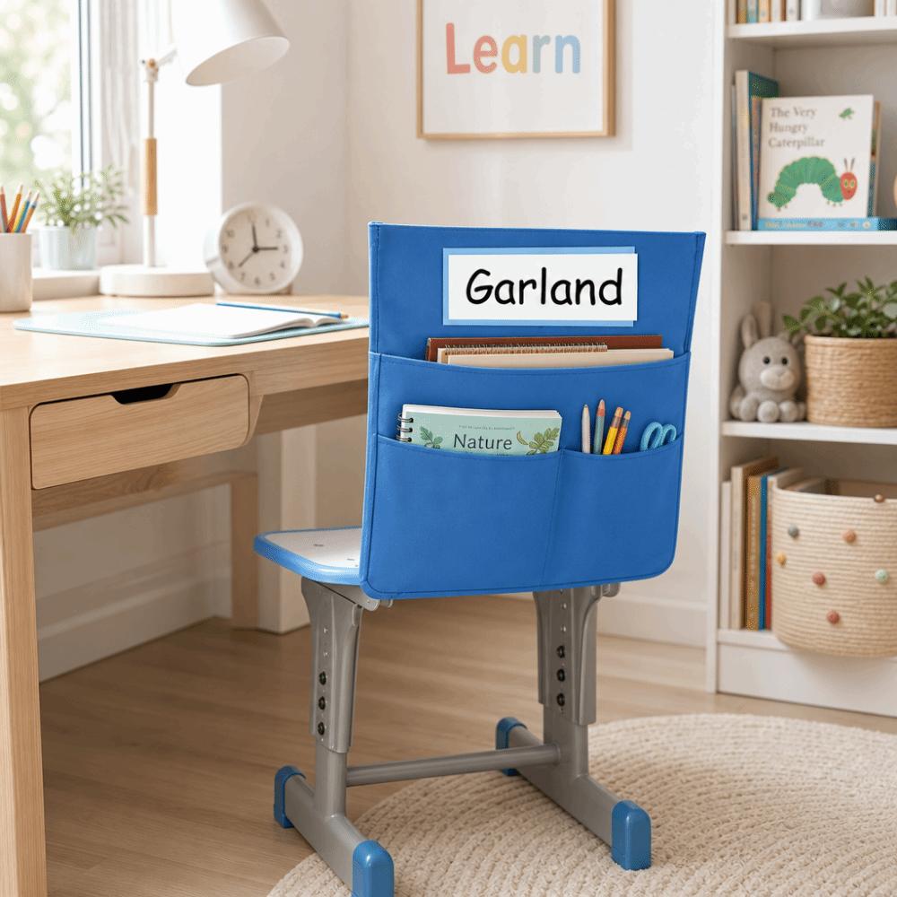 Oxford Chair Back Pocket With Name Tag Bright Color Classroom Organizer Multi-Functional Hanging Storage Bag Teacher Supplies