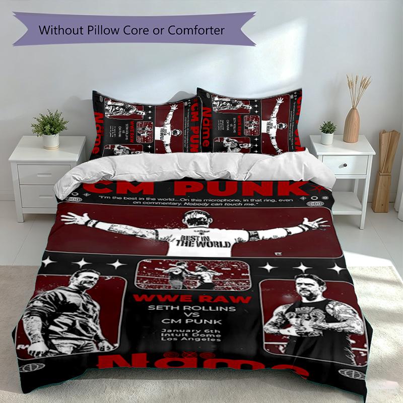 3pcs Custom Name CM Punk Set,Includes 1 Duvet Cover and 2 Pillowcases,All-season Bedroom Decor