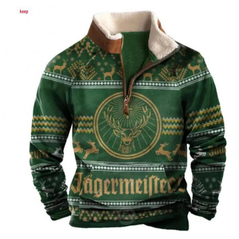 Męska bluza z kapturem i futrzanym kołnierzem, z nadrukiem 3D - Europejski i Amerykański Styl Jesień/Zima