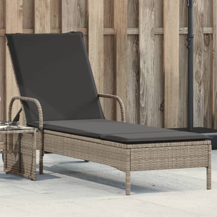 VidaXL Chaise longue avec roues et coussins gris clair résine tressée, lit de bronzage, chaise longue inclinable, lit de 368313