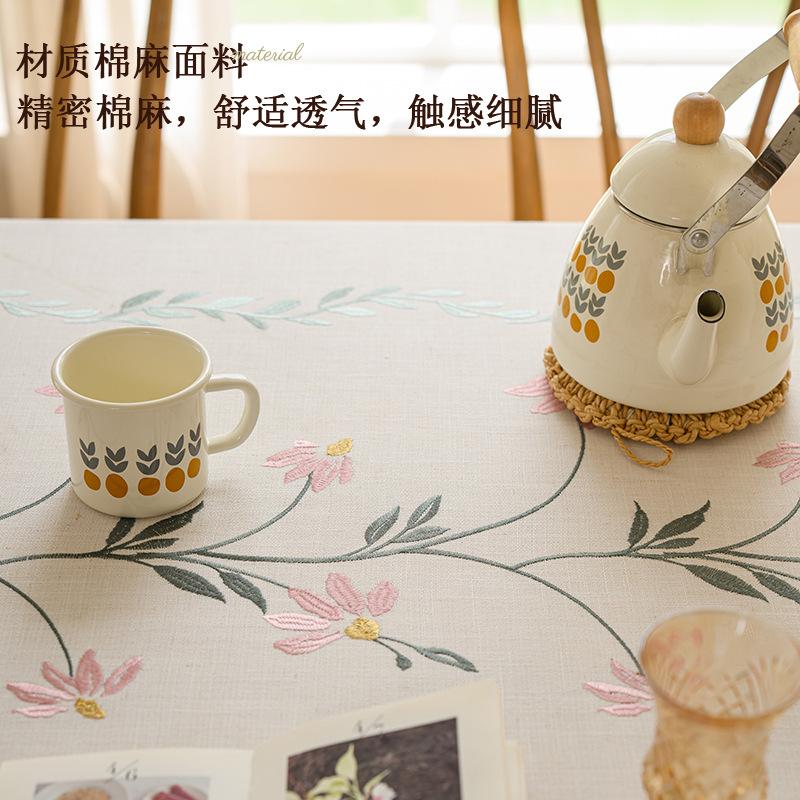 Embroidery Table Cloth Tablecloth Cotton And Linen Embroidery Rectangular White Fringed Coffee Table Fabric Cover Towel European Pastoral Living Room