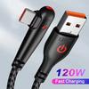 120W USB C Cable For OPPO Fast Charging 90 Degree Cord For Samsung S21 Xiaomi 14 iPhone15 Quick Charging Data Wire Charger Cable