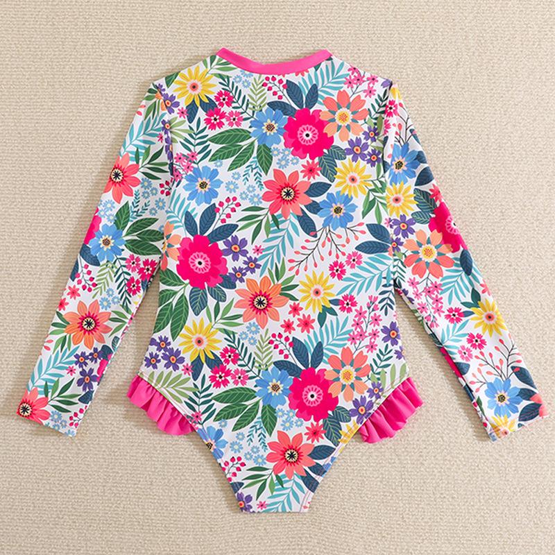2025 New Long Sleeve Printed Bikini for Girls - European & American Style Swimwear, Ideal for Seaside Vacations