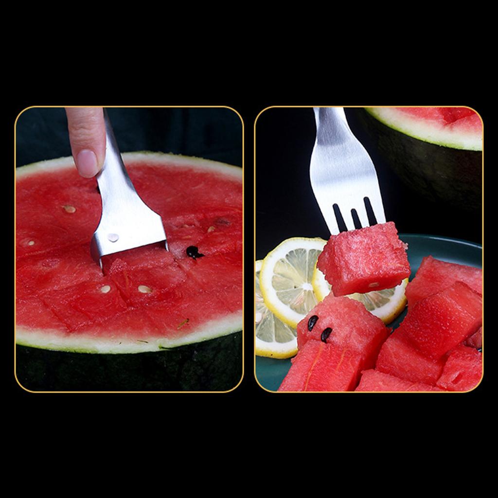 Wassermelonen-Gabel Edelstahl Obstschneidegabel Tragbarer Doppelkopf Sommer Wassermelonenschneider