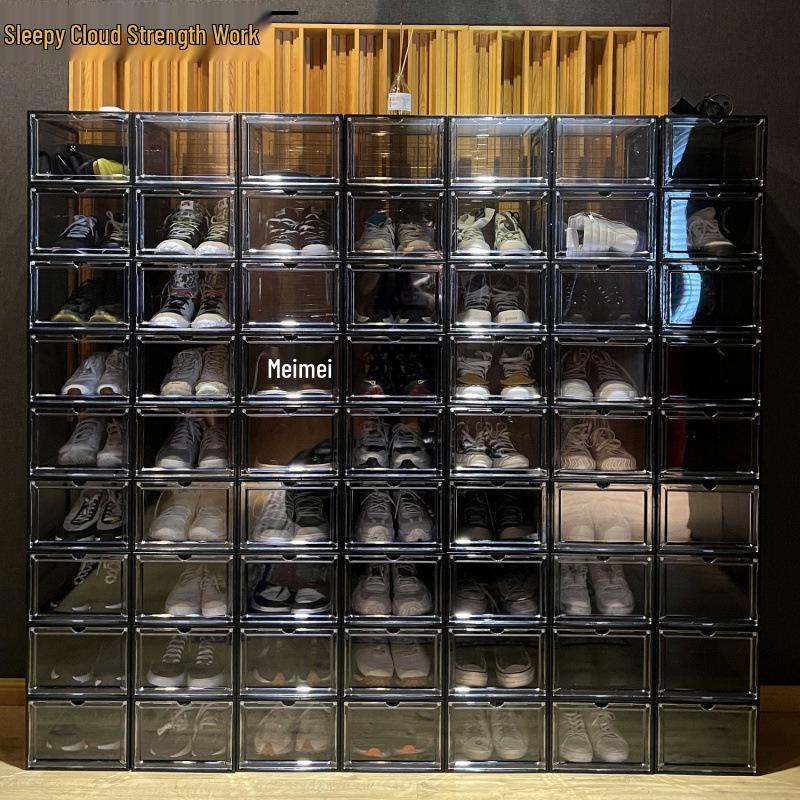 Magnetic Transparent Drawer-Style Shoe Storage Box - Space-Saving Side-Opening Cabinet