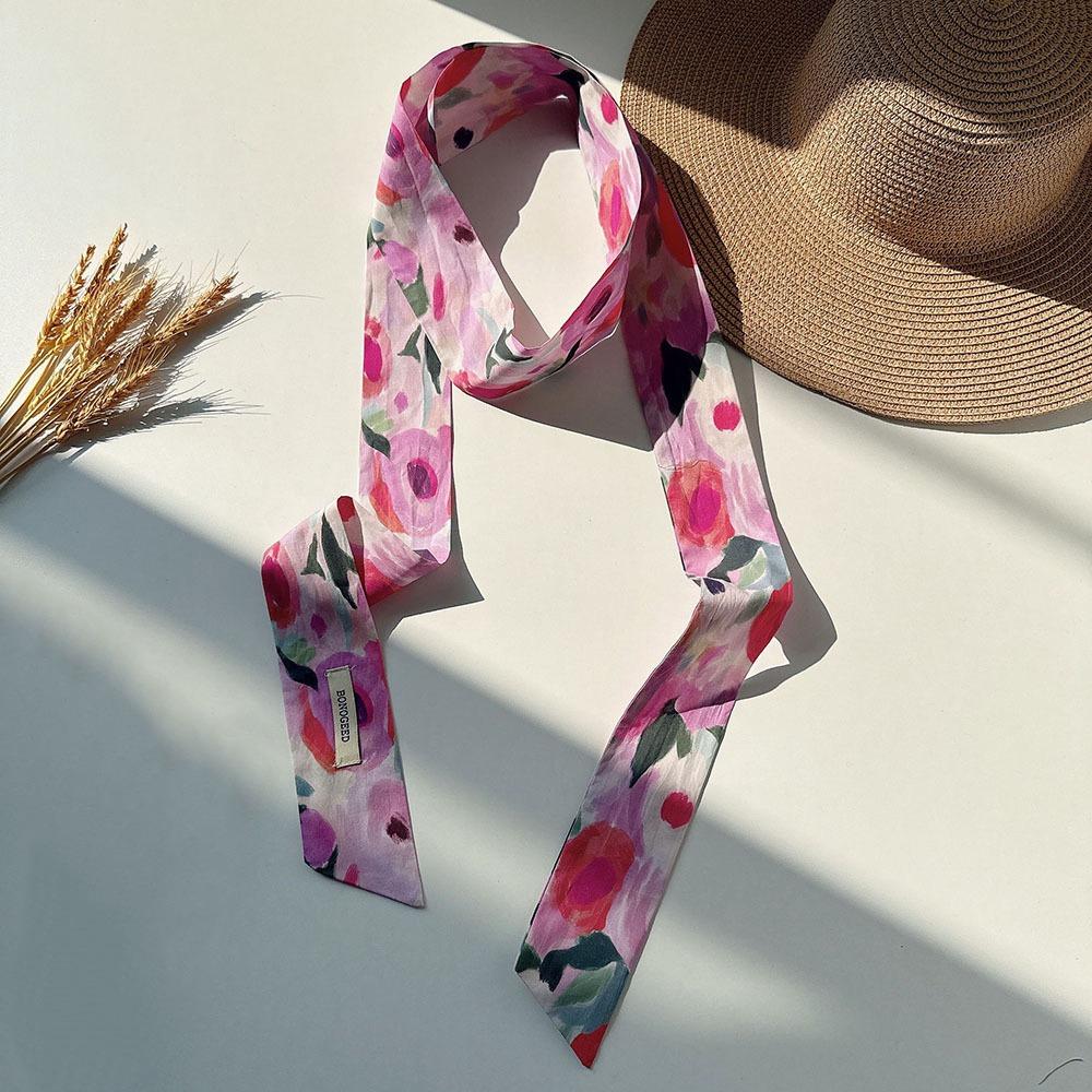 Flower Field Oil Painting Scarf Cotton Extended Long Ribbon Neckerchief Scarf Headband  Women