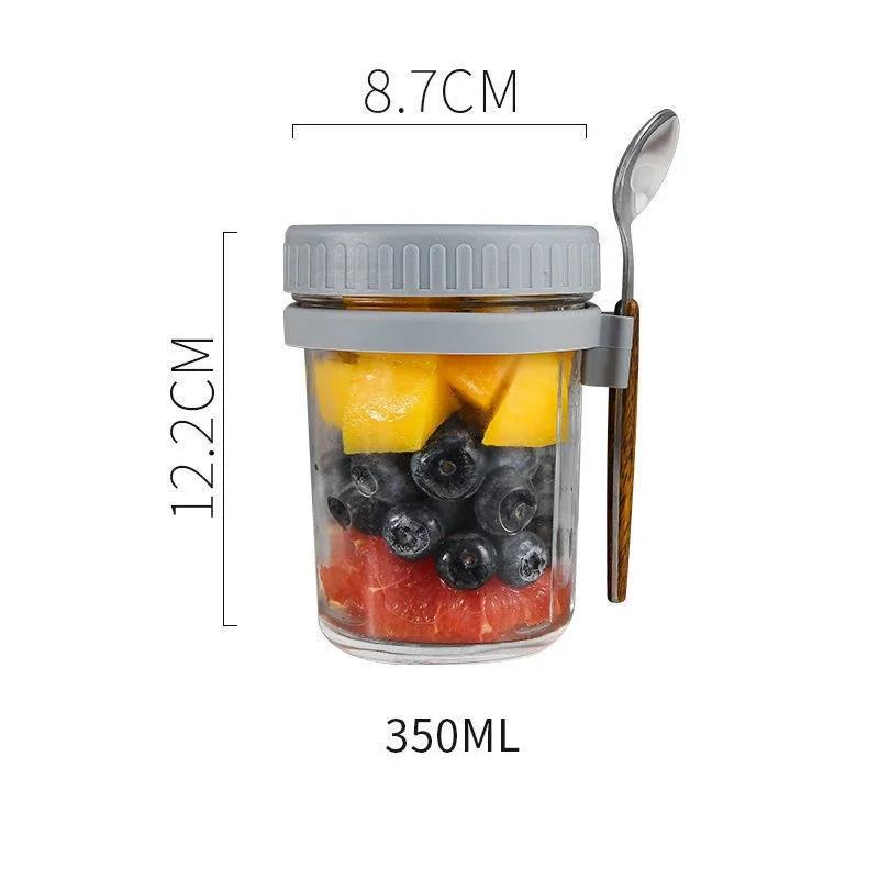 Portable Cereal Breakfast Cups Overnight Oat Glass Cup with Fork Milk Fruit Salad Kitchen Item Food Storage Jars Water Bottle