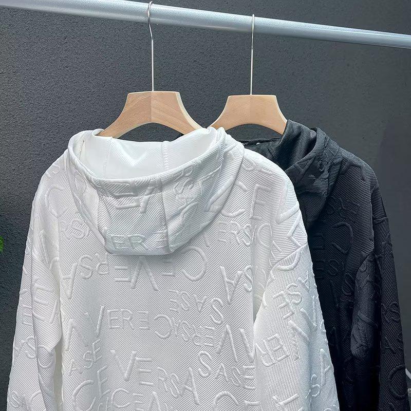 Trendy Casual Jacquard Sweatshirt with Letter Embroidery - Loose Fit, Round Neck, Long Sleeves