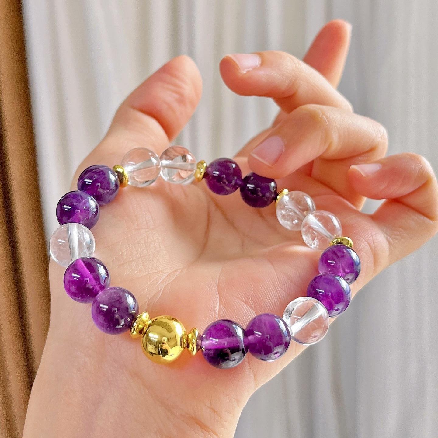 10Mm Natural White Crystal Amethyst Design Sense Basic Commuter Bracelet Bracelet
