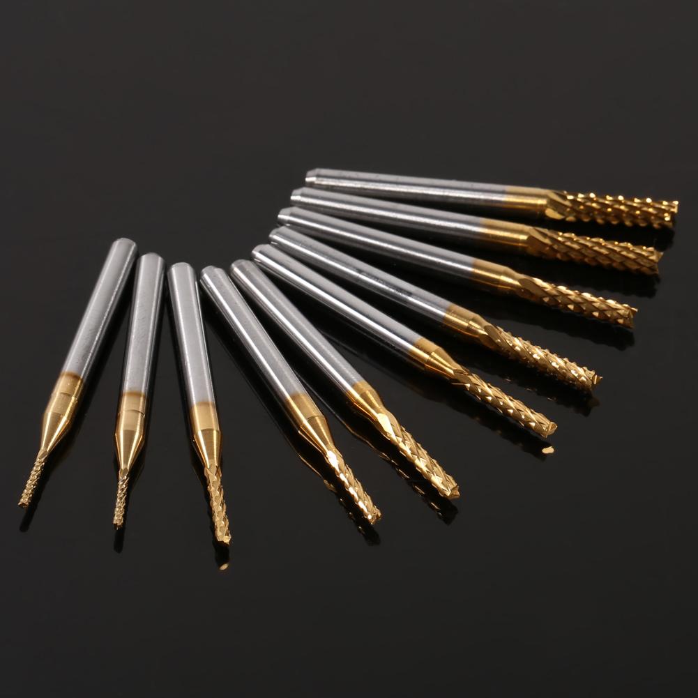 10pcs Titanium Coated End Mill Cemented Carbide CNC Milling Cutters Tools 1.0‑3.0mm