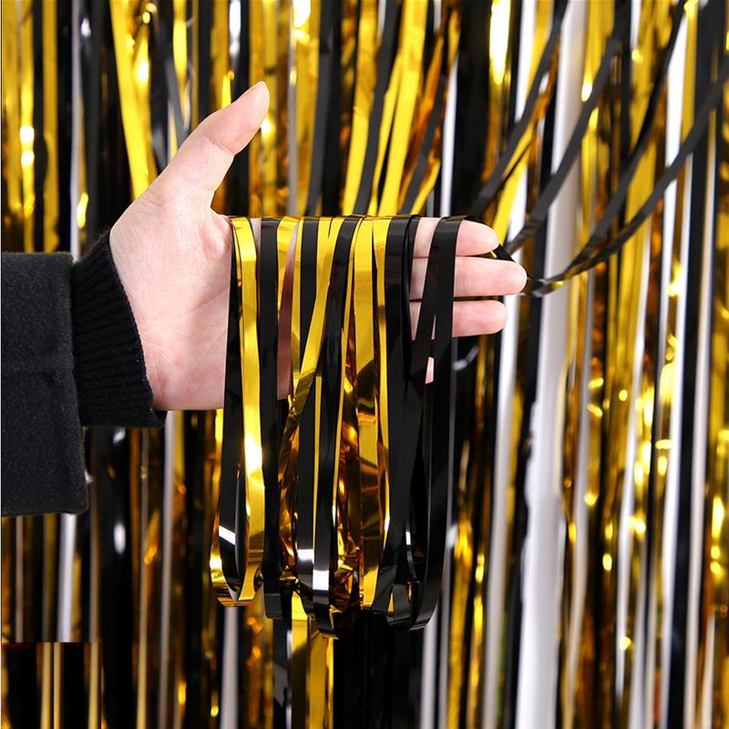 

1/6 шт. Золотые и черные металлические мишурные занавески, растяжки, фон для украшения празднования дня рождения 2XL-1pcs золотой