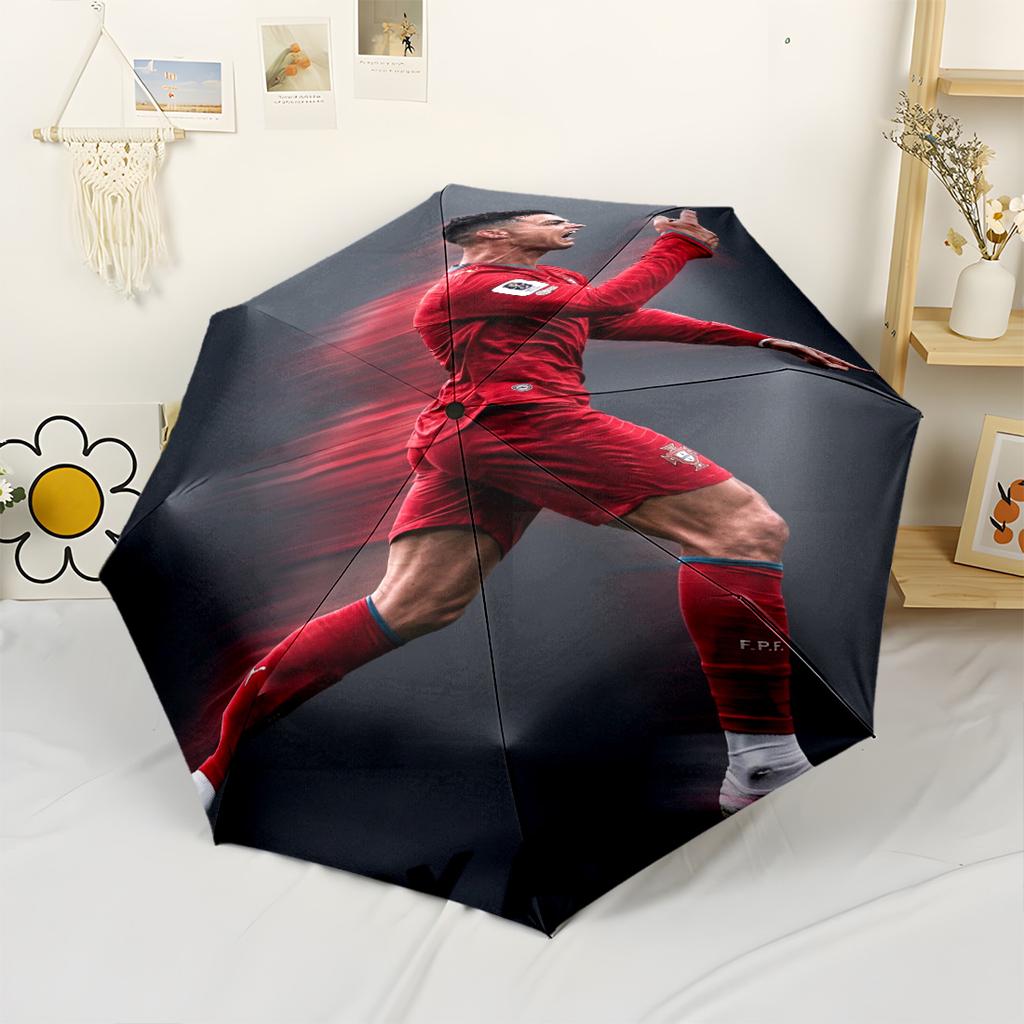 Ronaldo's Powerful Football Legend Cr7 Outdoor Automatic Umbrella Compact 8-Rib Lightweight Foldable Design Travel Essential Outdoor Accessory