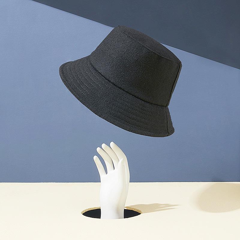 Herbst- und Winter-Bucket-Hat warmer Woll-Herrenhut Mode-Schatten Damen-Hut mit großer Krempe Show-Waschbeckenhut