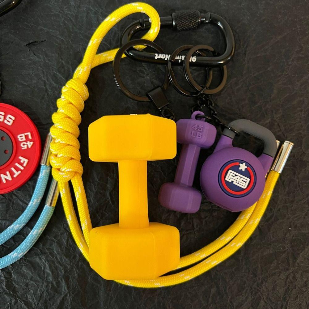Mini Fitness Series Pendant with D-shaped Buckle Simulation Dumbbells Keyring  Bodybuilder