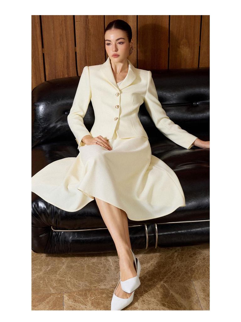 AD Audrey Off-White Micro-Check Jacquard Suit Set with Umbrella Skirt for Art Exam Hosting 2026 - Women's Clothing