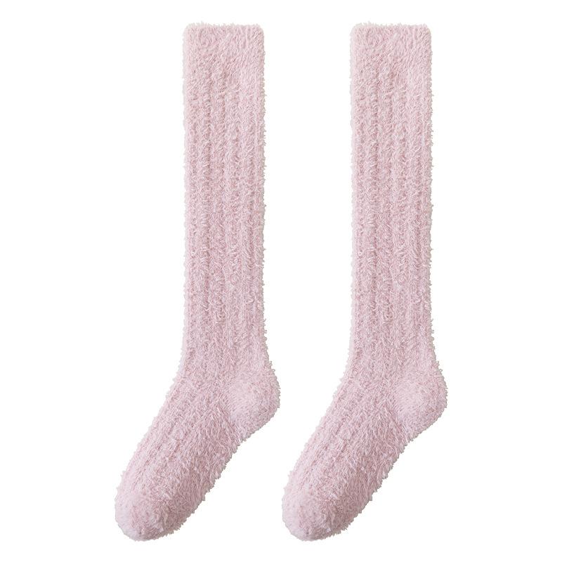 Non-shedding Solid Color Coral Fleece Long Leg Socks for Women, Thick and Warm Padded Women's Socks, Suitable for Autumn and Winter, Sleep Socks.