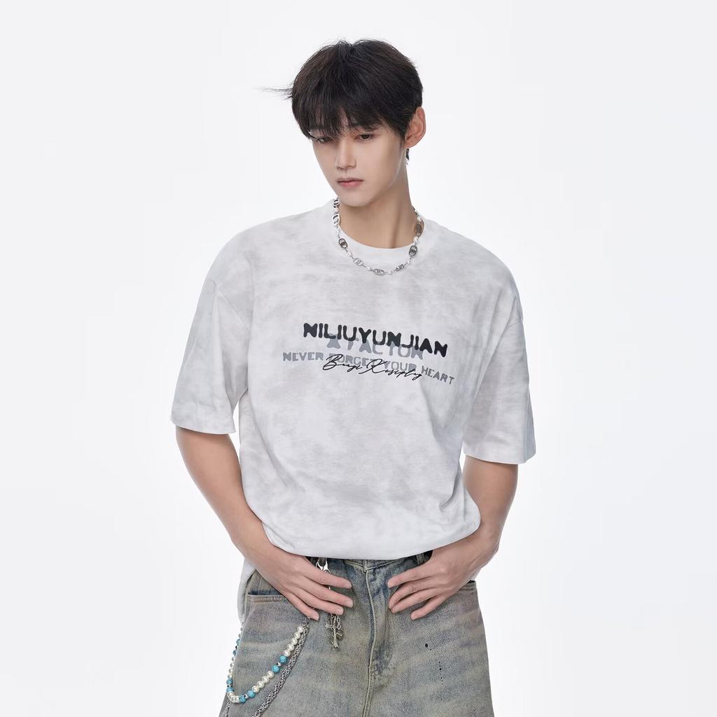 American Style Tie-Dye Short Sleeve T Men's T-shirt2025Summer New Style Cool Trendy Brand Heavy Youth Loose Half Sleeve T-Shirt