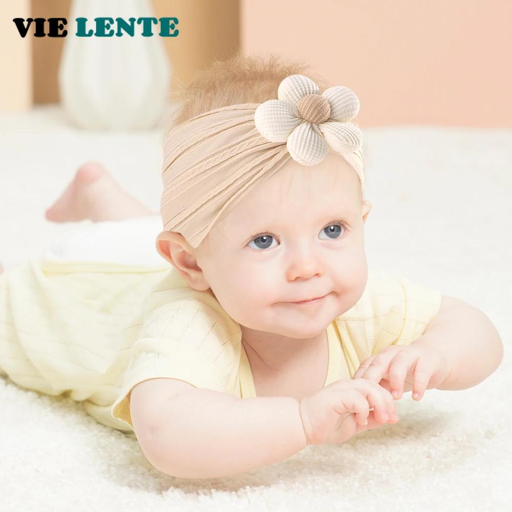 1 Stück Weiche Nylon-Kopfbedeckung Astique Geeignet für Neugeborene Baby Mädchen Blume Stirnband Elastisches Haarband Turban Kleinkind Haarschmuck
