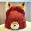 Cartoon Design Pullover Hats Thickened Winter Beanies Y2K Fox Ears Beanies  for Women and Men