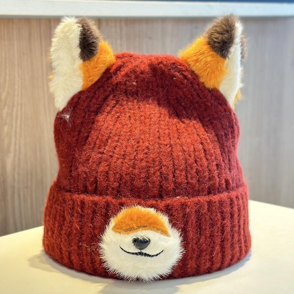 Cartoon Design Pullover Hats Thickened Winter Beanies Y2K Fox Ears Beanies  for Women and Men