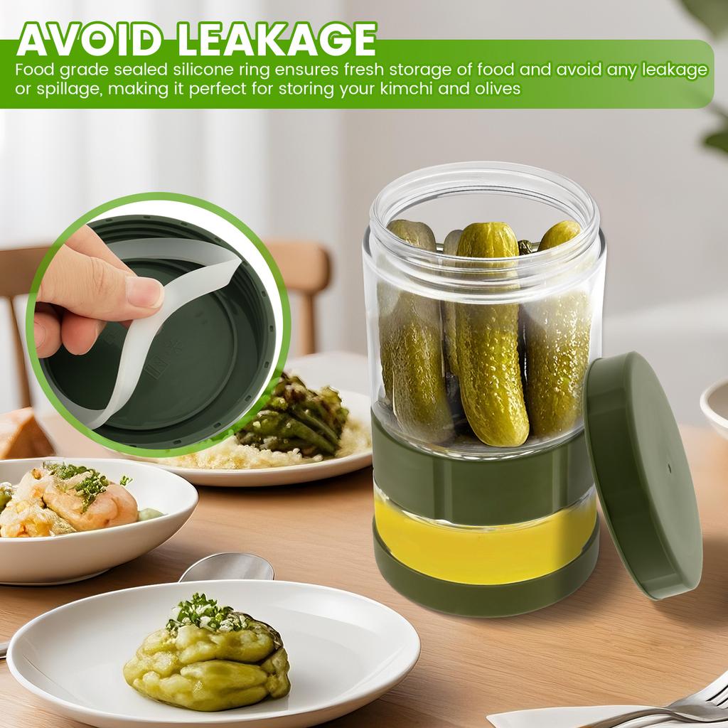 Glass Pickle Jar Dry Wet Separation Pickle and Olive Jar Upside Down Kimchi Cucumber Container Hourglass Jar for Airtight Storag