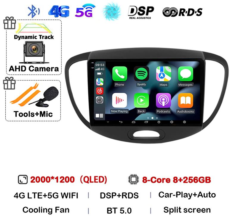 Android 14 CarPlay Auto Car Radio GPS For Hyundai i10 2007 2008 2009 2010 2011 2012 2013 Multimedia Video Player Stereo WIFI+4G