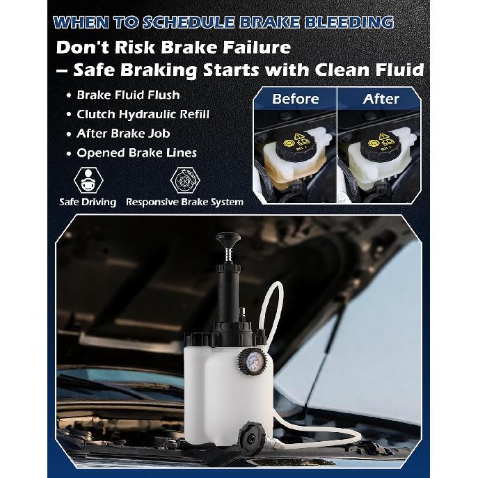 3L Brake Fluid Bleeder Kit w/ 1L Catch Bottle, Pressure Brake Bleeding Tool, Manual Power Bleeder Pump for Flush Brakes and Clutch System, Upgraded