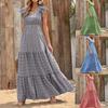 Women's Floral Maxi Dress Short Ruffle Sleeve Tiered High Waist Boho Vacation Dress