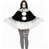 New Women Halloween Cosplay Costume Clown Pierrot Black White Lace Cape Poncho Suits Theme Party Role Playing Outfit for Adult