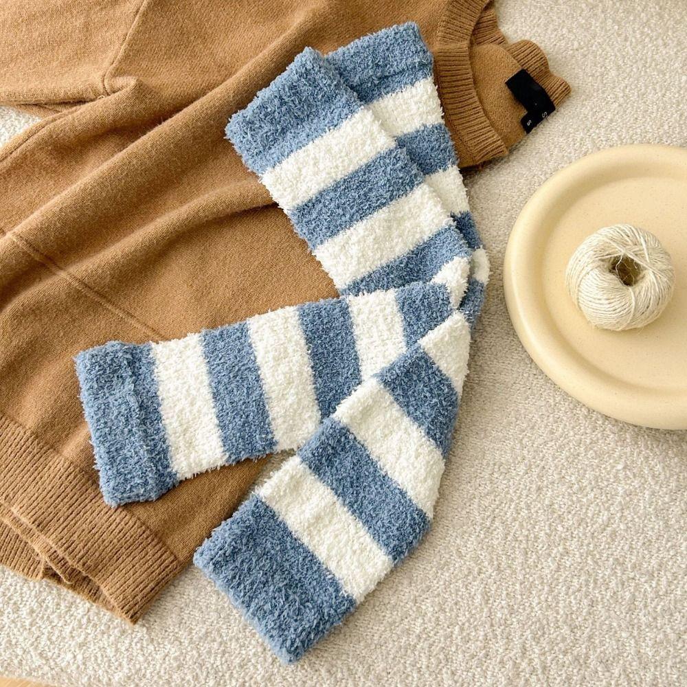 Pasiasty Koralowy Polarowe Skarpety Pogrubione Ciepłe Ocieplacze na Stopy Kawaii Długie Zakładki na Skarpety Jesień