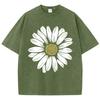 Simple Beautiful Sunflower Prints Washed TShirts Women Cottont Shirts ONeck Oversized Acid Wash Tops Vintage Woman Streetwear
