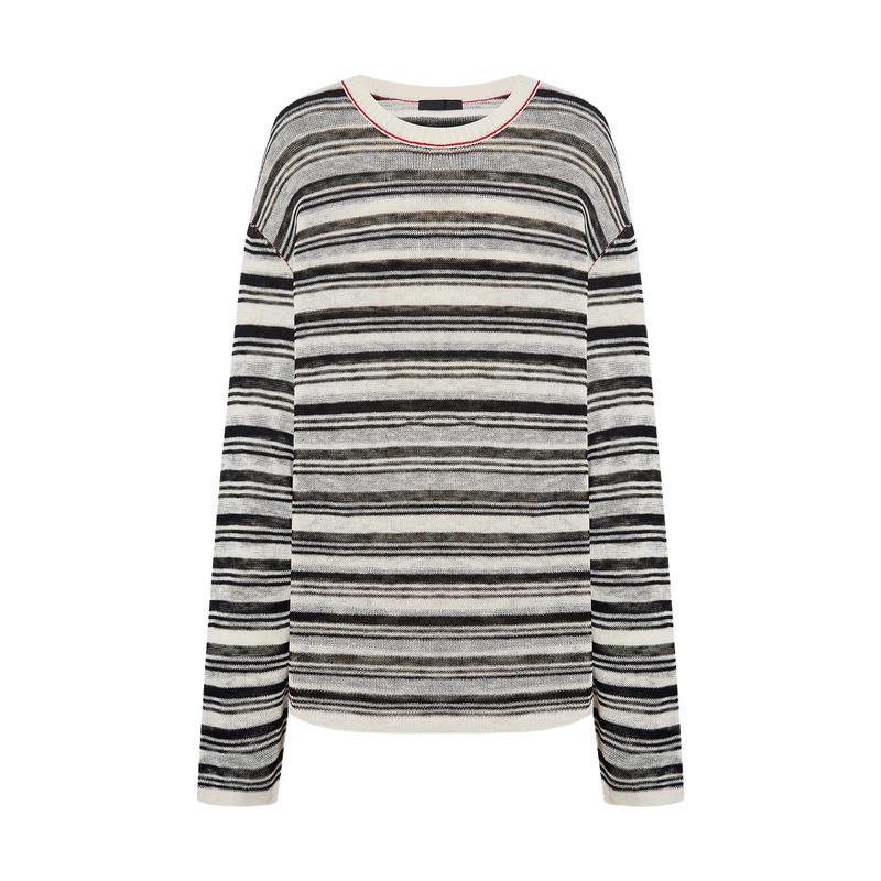 MO&Co. Striped Loose Fit Round Neck Sweater