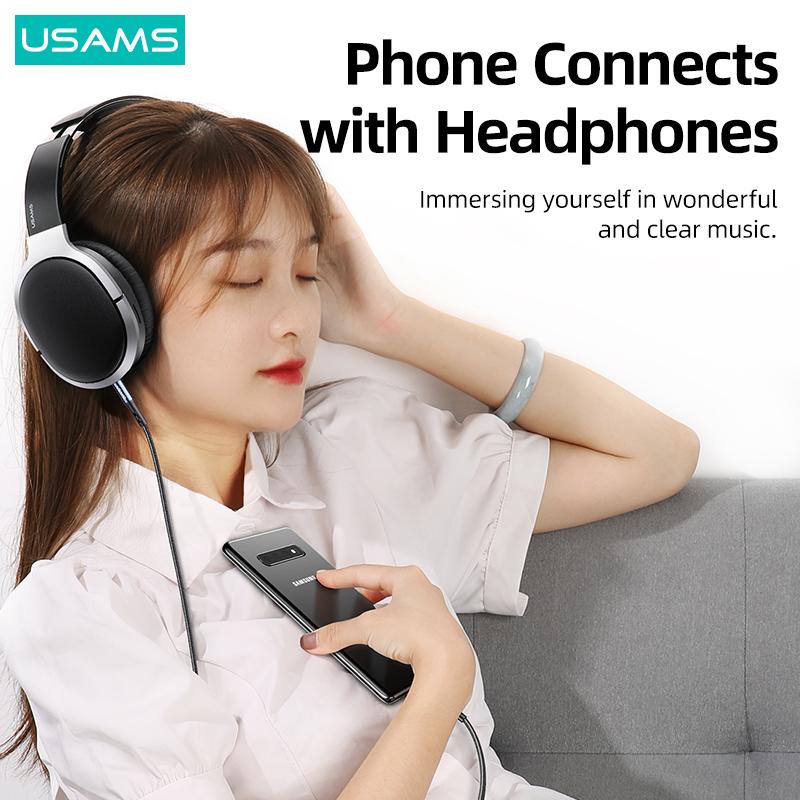 USAMS 3 In 1 Jack Braided Aux Audio Cable 3.5mm Lightning Type C Cable For Phone Tablet Computer CD Car Audio Speaker Headphone