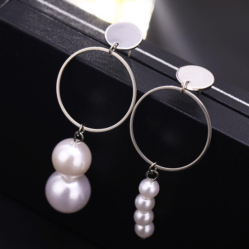 Elegant Asymmetrical Pearl Earrings For Women Stylish Geometric Design Alloy