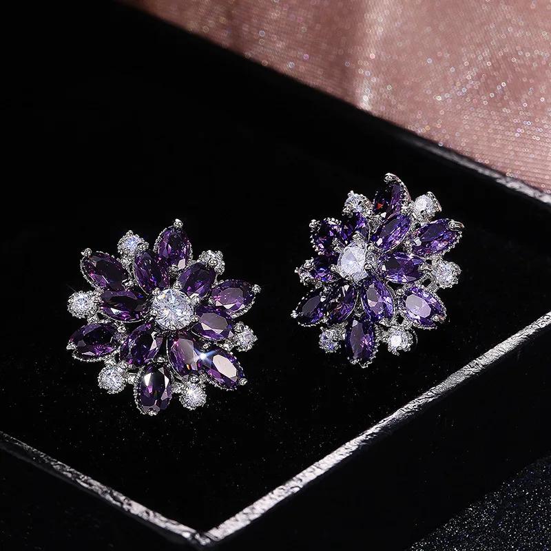 Cute Big AAAAA Bling Cubic Zirconia 925 Silver Needle Stud Earrings Fashionable Flower Earring for Women Jewelry Gift Brincos