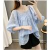 Trendy Summer Plus Size Chiffon Shirt Loose Bubble Sleeve Short Sleeve Top Hide Belly Flowy