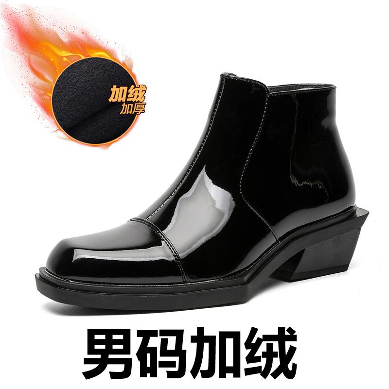 Chelsea boots pointed Martin boots men's winter velvet British inner heightening platform short boots men 66633-R