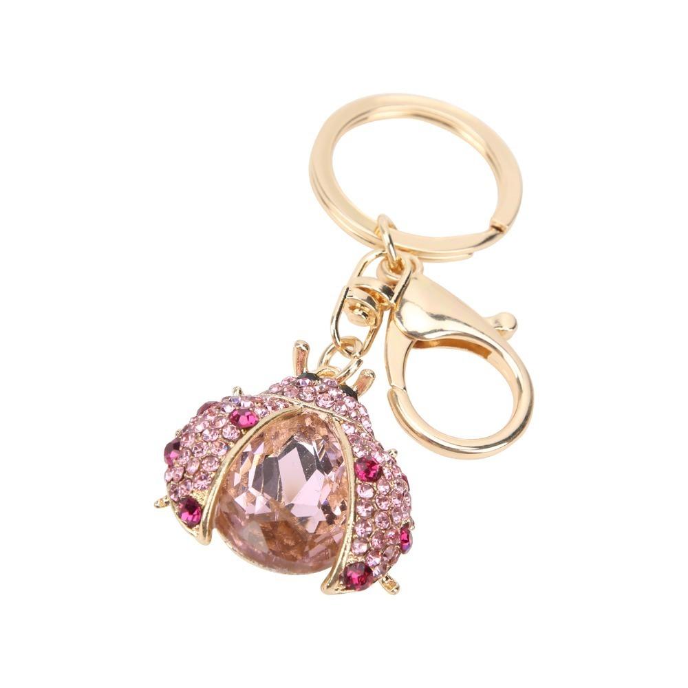 1pc Crystal Rhinestone Spotted Bug Shaped Key Chain Purse Charm Handbag Decoration
