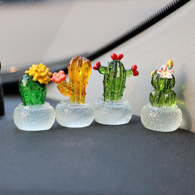 Mini Coche Adorno de Cactus Colgante de Planta Suculenta para Consola Central de Coche Cactus de Dibujos Animados Transparente en Maceta Accesorios de Decoración DIY