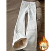 Women's White Velvet High-Waist Flare Jeans - Slimming Bell Bottoms for Autumn/Winter