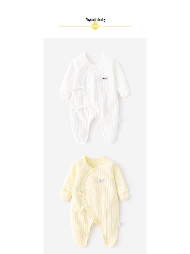 Newborn Asymmetrical Collar Jumpsuit with Hand and Foot Covers for Spring and Autumn