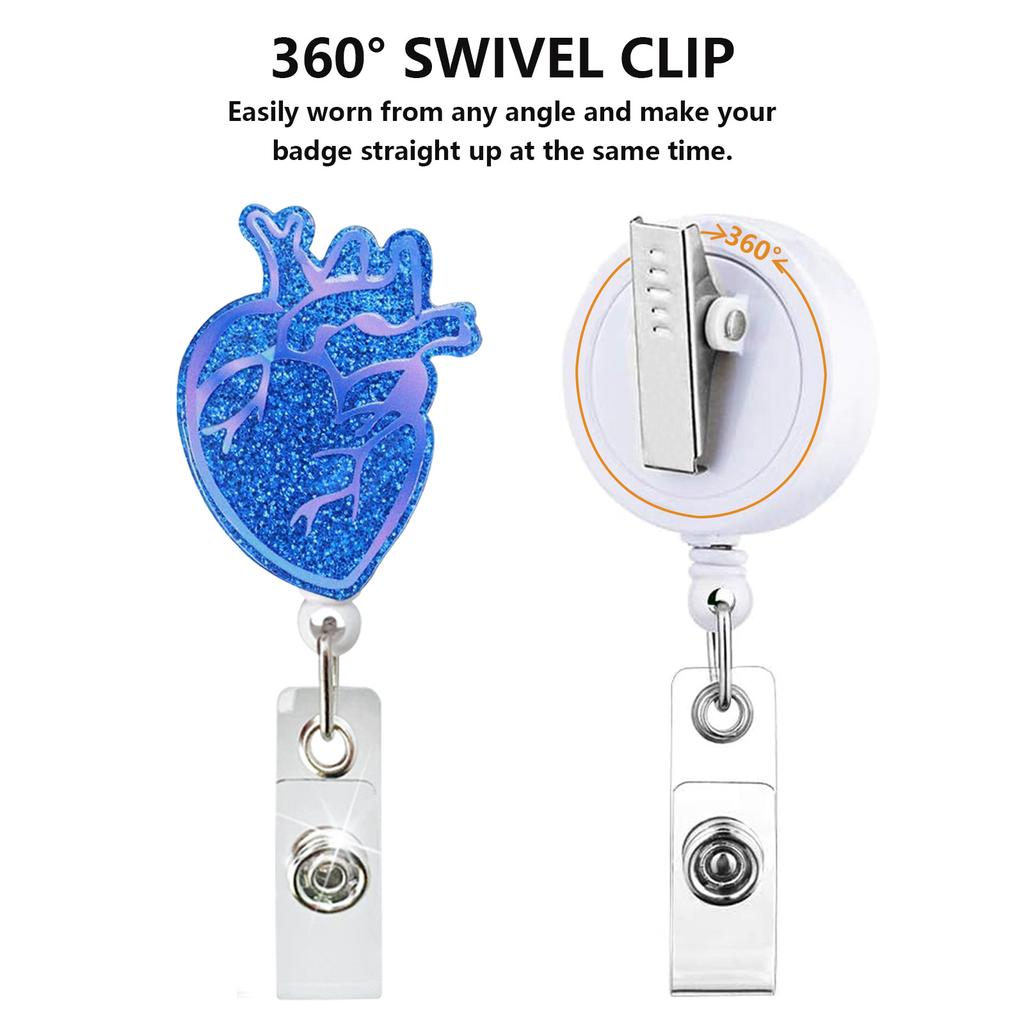5Pcs Heart-shaped Acrylic Badge Reel Secure Nurse Badge Holder Clips Convenient Easy Pull Button Cord for Doctor Student