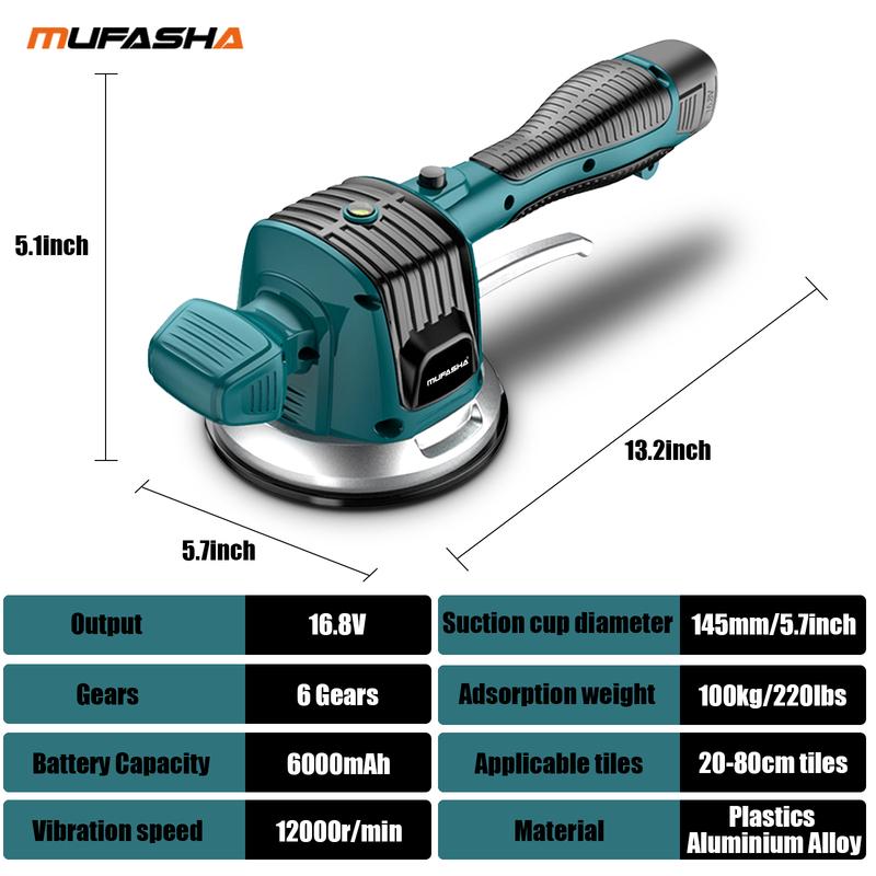 

MUFASHA 16.8V/One Battery Tile Vibration Machine Wall Floor Automatic Tiles Leveling Tool Suction Cup in Box