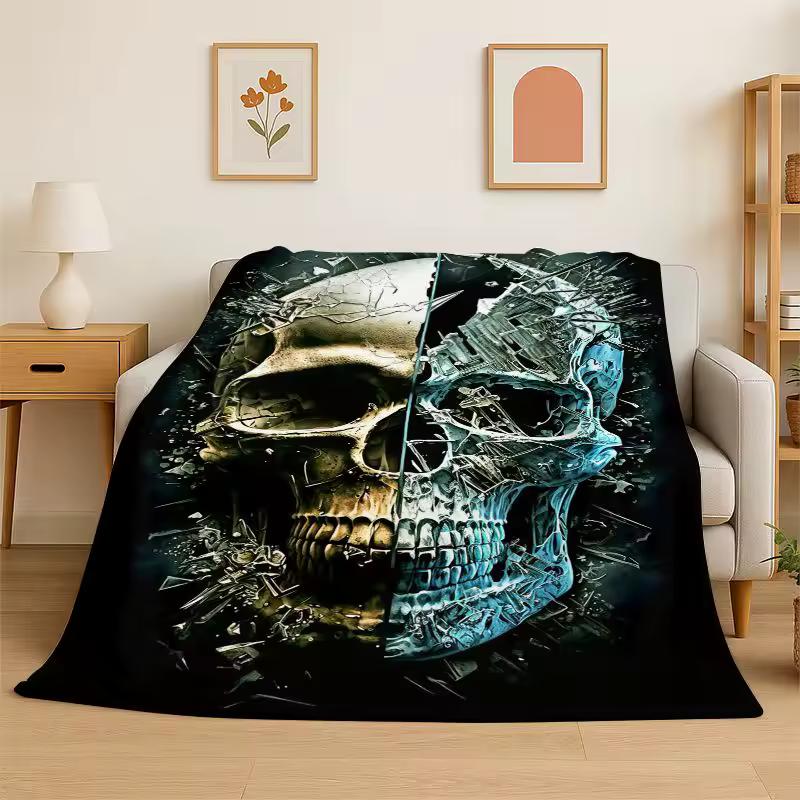 Horror Skeleton Skull Gothic Flannel Blanket Soft Throw Blanket for Bedroom Living Room Bed Travel Camping Picnic Nap Cover Gift