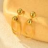 Retro Double Layer Elliptical Coil Bead Drop Earrings for Women, Geometric Stainless Steel Earrings, Vintage Fashion Jewelry