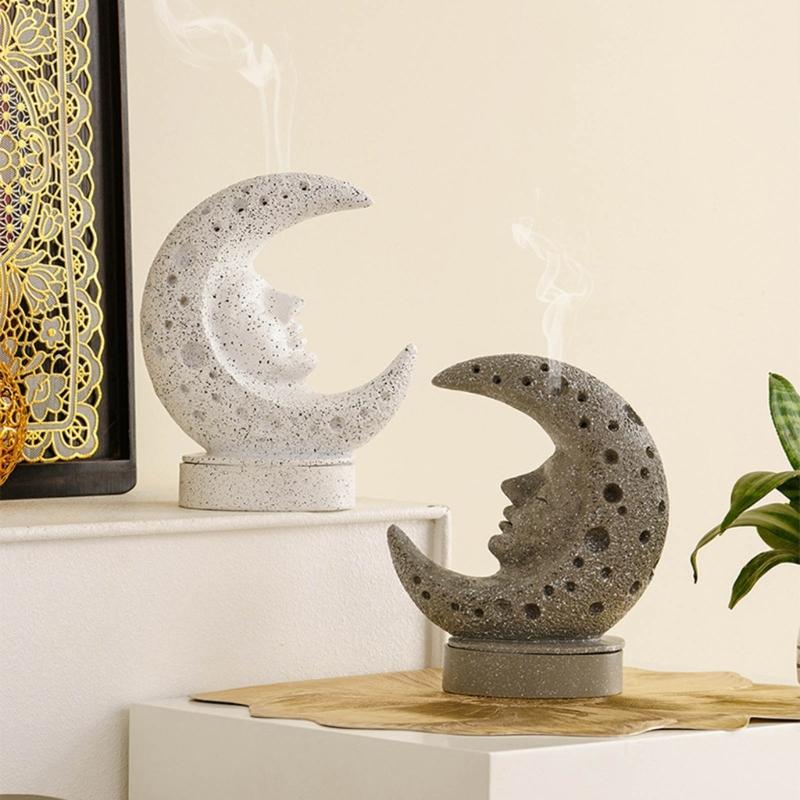 Moon Themed Resin Aromatherapies Burners Middle Eastern Dust Resistant Ashes Catcher Decorative Piece for Living Space