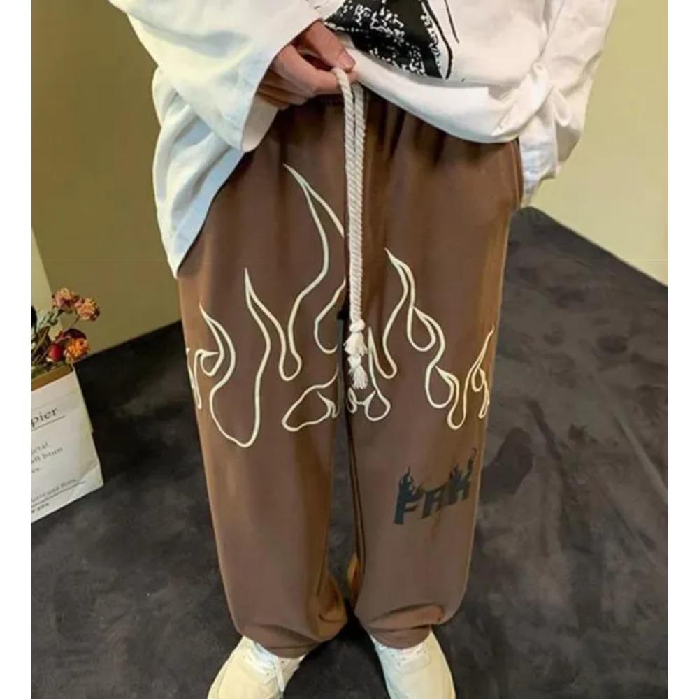 Men's Wide Leg Straight Leg Loose Printed Letter Drawstring Pants Fashionable Casual Pants