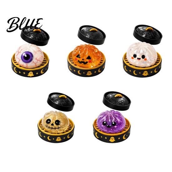 TPR Stress Balls 1/5Pcs Halloween Dumpling Squeeze Toy with Steamer Pumpkin Eyeball Ghost Spooky Fidget Skull for Relieve Stress Holiday Party